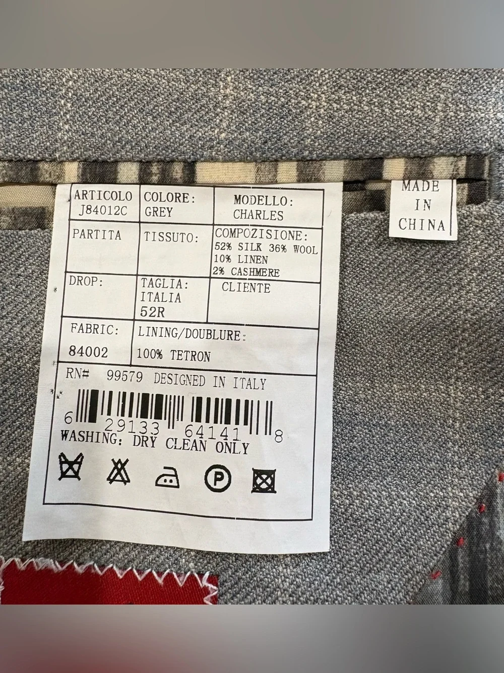Pronto Moda Elite Sport Coat Blazer 52R Gray Silk Wool Cashmere Linen Plaid